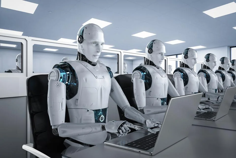 robots typing AI